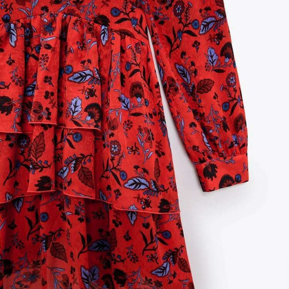 ZARA RUFFLE RED FLORAL SHORT DRESS - Picture 14 of 15